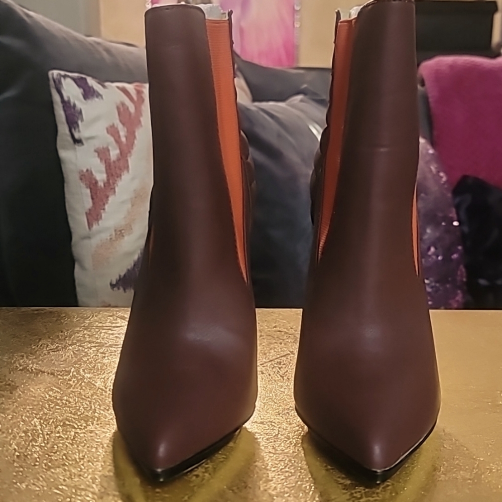 Bordeaux, deep burgandy/brownish color booties.